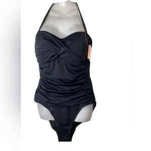 Dobreva . NWT . Size 8-10 one piece removable halter strap bandeau . black